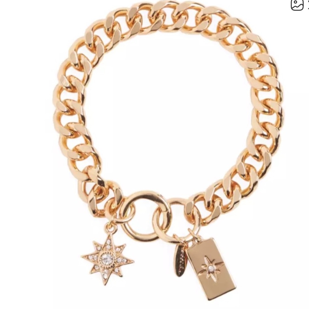NWOT Ettika Gold Plated Swarvoski Crystal Cosmos Sun & Star Charm Link Bracelet
